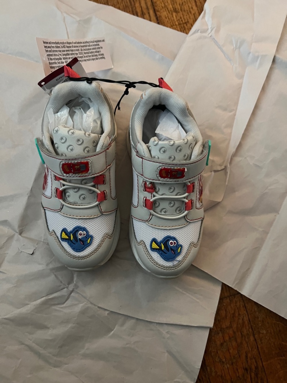 Kids White Sneakers with Blue Fish Accent - Hook & Loop Closure